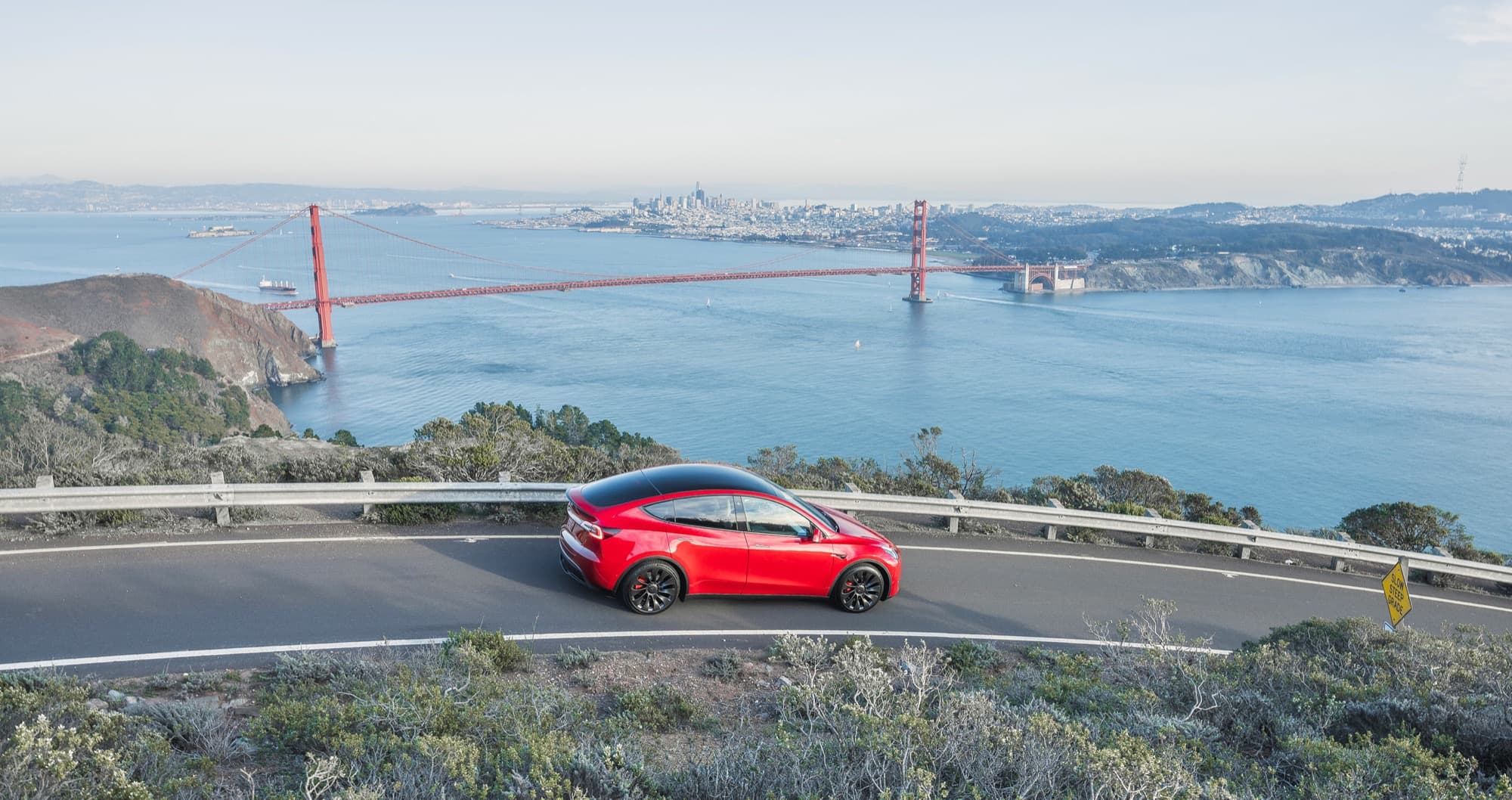 Electric vehicle with Golden Gate Bridge