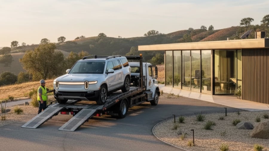 Vehicle being delivered to a home